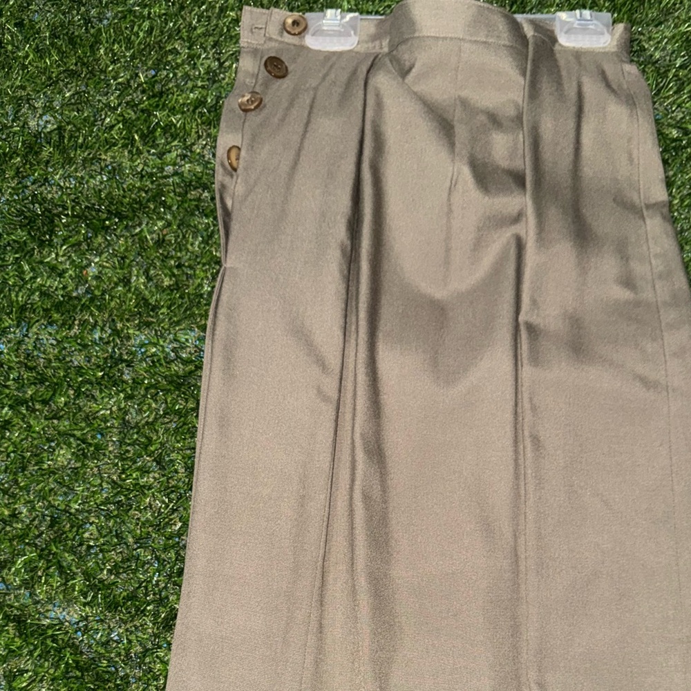 Stylish Tan Pleated Skirt with Button Detail